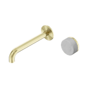Serenity Wall Basin Mixer 185mm Spout Carrara Handle Brushed Gold gallery detail image