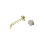 Serenity Wall Basin Mixer 220mm Spout Rome Travertine Handle Brushed Gold gallery detail image