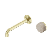 Serenity Wall Basin Mixer 160mm Spout Rome Travertine Handle Brushed Gold gallery detail image