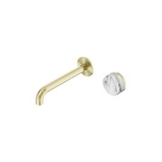 Serenity Wall Basin Mixer 160mm Spout Arabescato Corchia Handle Brushed Gold gallery detail image