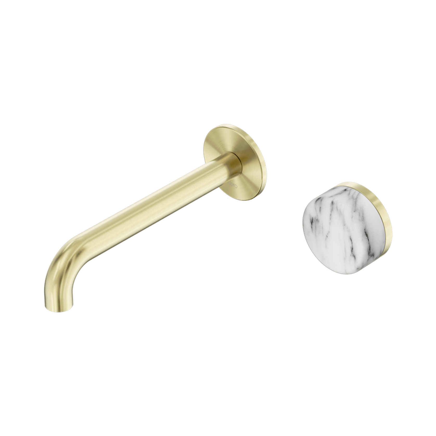 Serenity Wall Basin Mixer 185mm Spout Arabescato Corchia Handle Brushed Gold gallery detail image