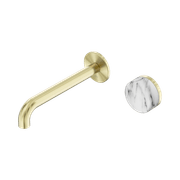Serenity Wall Basin Mixer 185mm Spout Arabescato Corchia Handle Brushed Gold gallery detail image