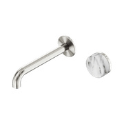 Serenity Wall Basin Mixer 185mm Spout Arabescato Corchia Handle Brushed Nickel gallery detail image