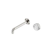 Serenity Wall Basin Mixer 185mm Spout Arabescato Corchia Handle Brushed Nickel gallery detail image