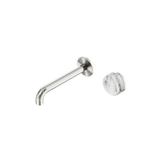 Serenity Wall Basin Mixer 220mm Spout Arabescato Corchia Handle Brushed Nickel gallery detail image