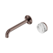 Serenity Wall Basin Mixer 220mm Spout Arabescato Corchia Handle Brushed Bronze gallery detail image