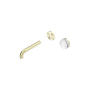 Serenity Wall Basin Mixer 160mm Spout Arabescato Corchia Handle Brushed Gold gallery detail image