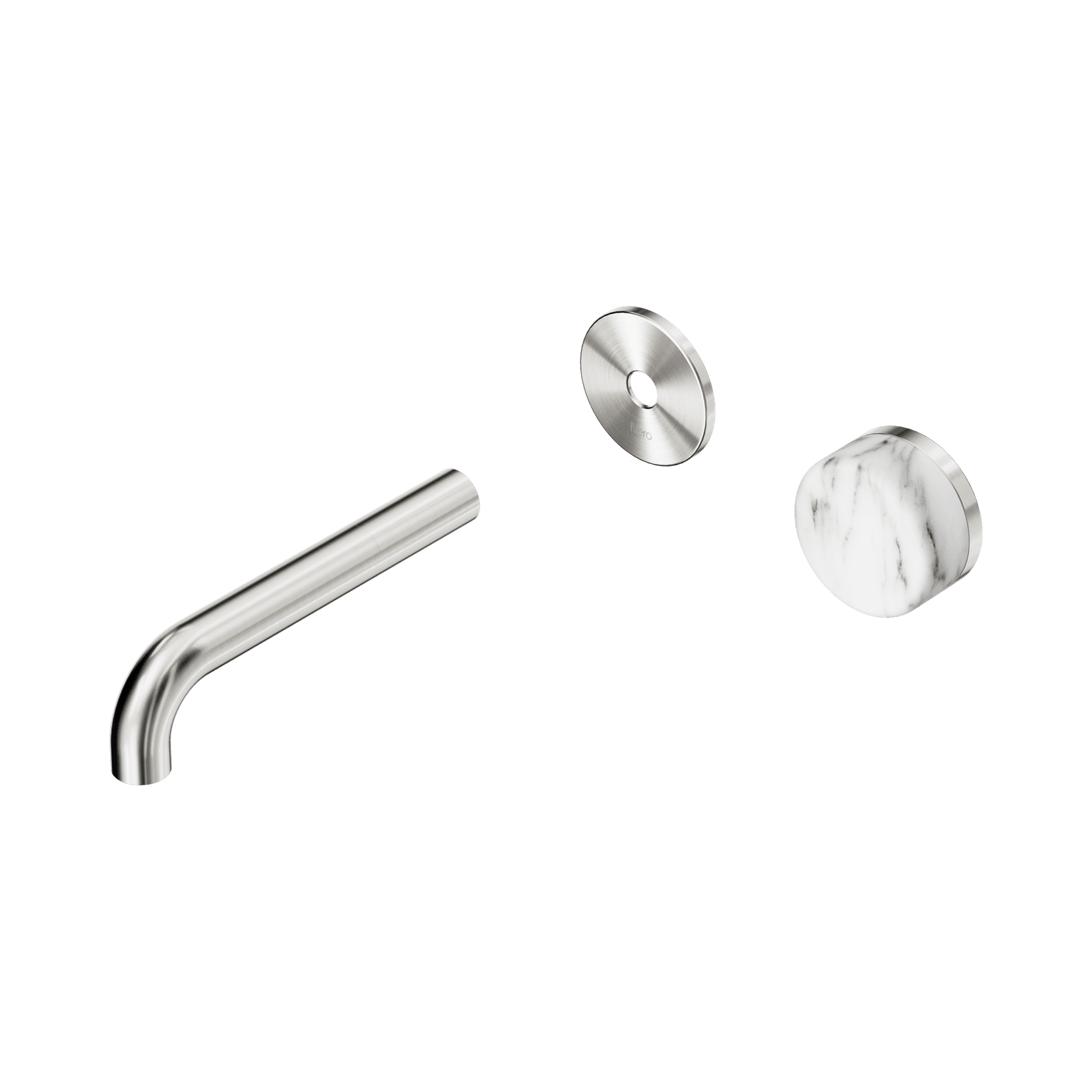 Serenity Wall Basin Mixer 160mm Spout Arabescato Corchia Handle Brushed Nickel gallery detail image