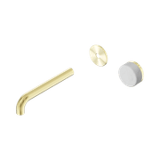 Serenity Wall Basin Mixer 185mm Spout Carrara Handle Brushed Gold gallery detail image
