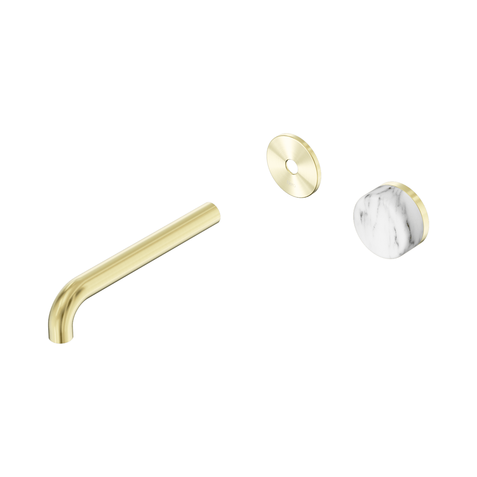 Serenity Wall Basin Mixer 185mm Spout Arabescato Corchia Handle Brushed Gold gallery detail image