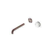 Serenity Wall Basin Mixer 185mm Spout Arabescato Corchia Handle Brushed Bronze gallery detail image