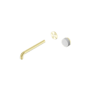 Serenity Wall Basin Mixer 220mm Spout Carrara Handle Brushed Gold gallery detail image