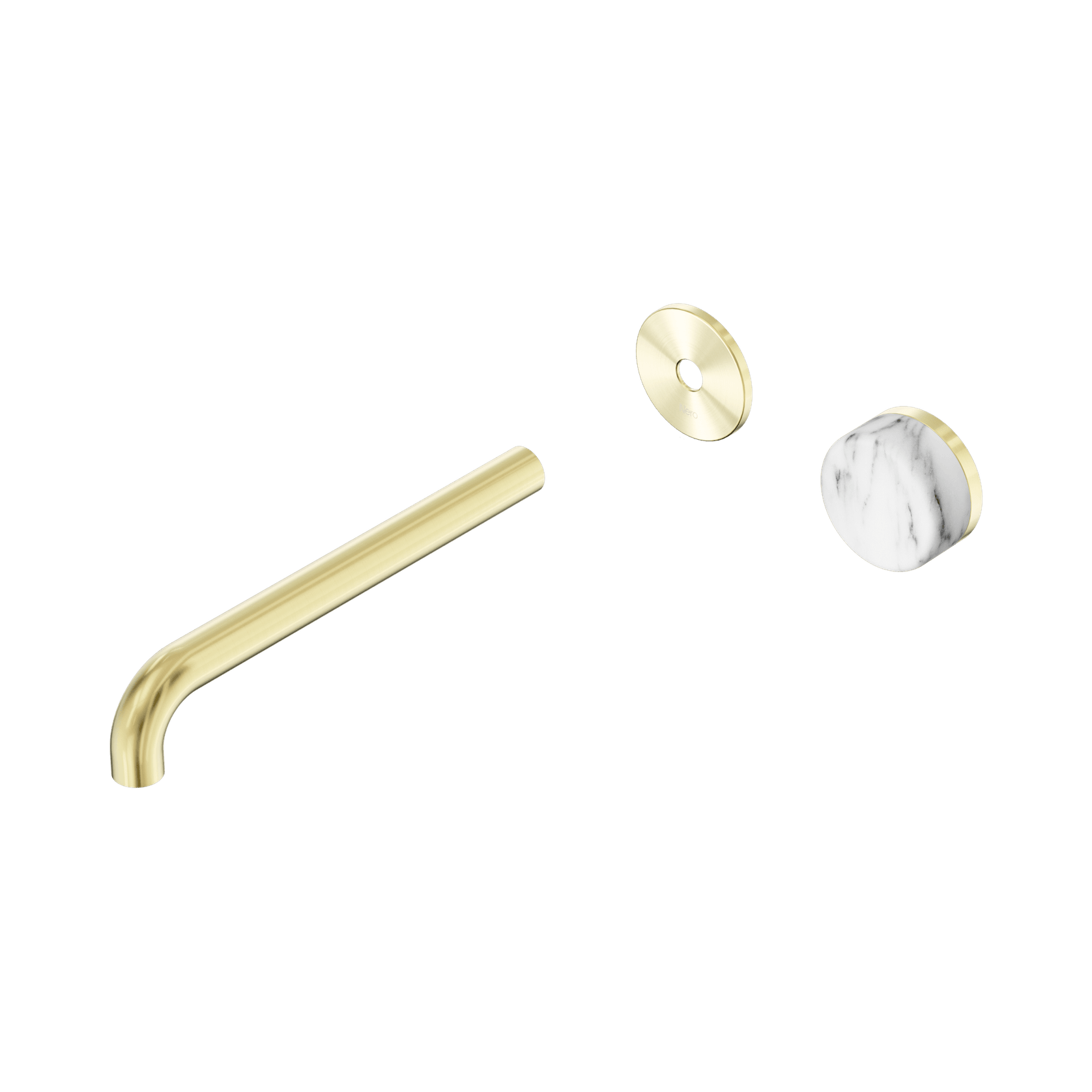 Serenity Wall Basin Mixer 220mm Spout Arabescato Corchia Handle Brushed Gold gallery detail image