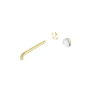 Serenity Wall Basin Mixer 220mm Spout Arabescato Corchia Handle Brushed Gold gallery detail image