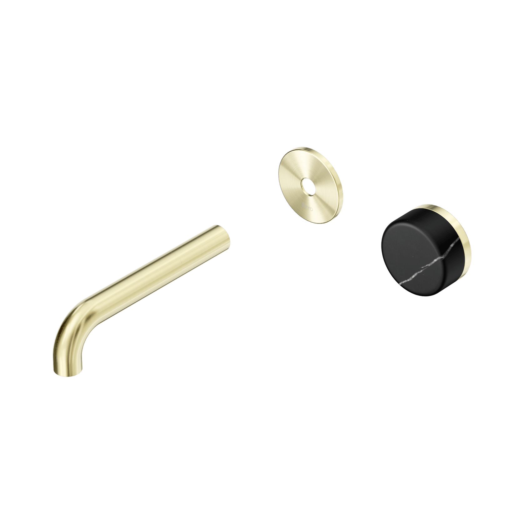 Serenity Wall Basin Mixer 160mm Spout Marquina Black Handle Brushed Gold gallery detail image