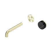 Serenity Wall Basin Mixer 160mm Spout Marquina Black Handle Brushed Gold gallery detail image