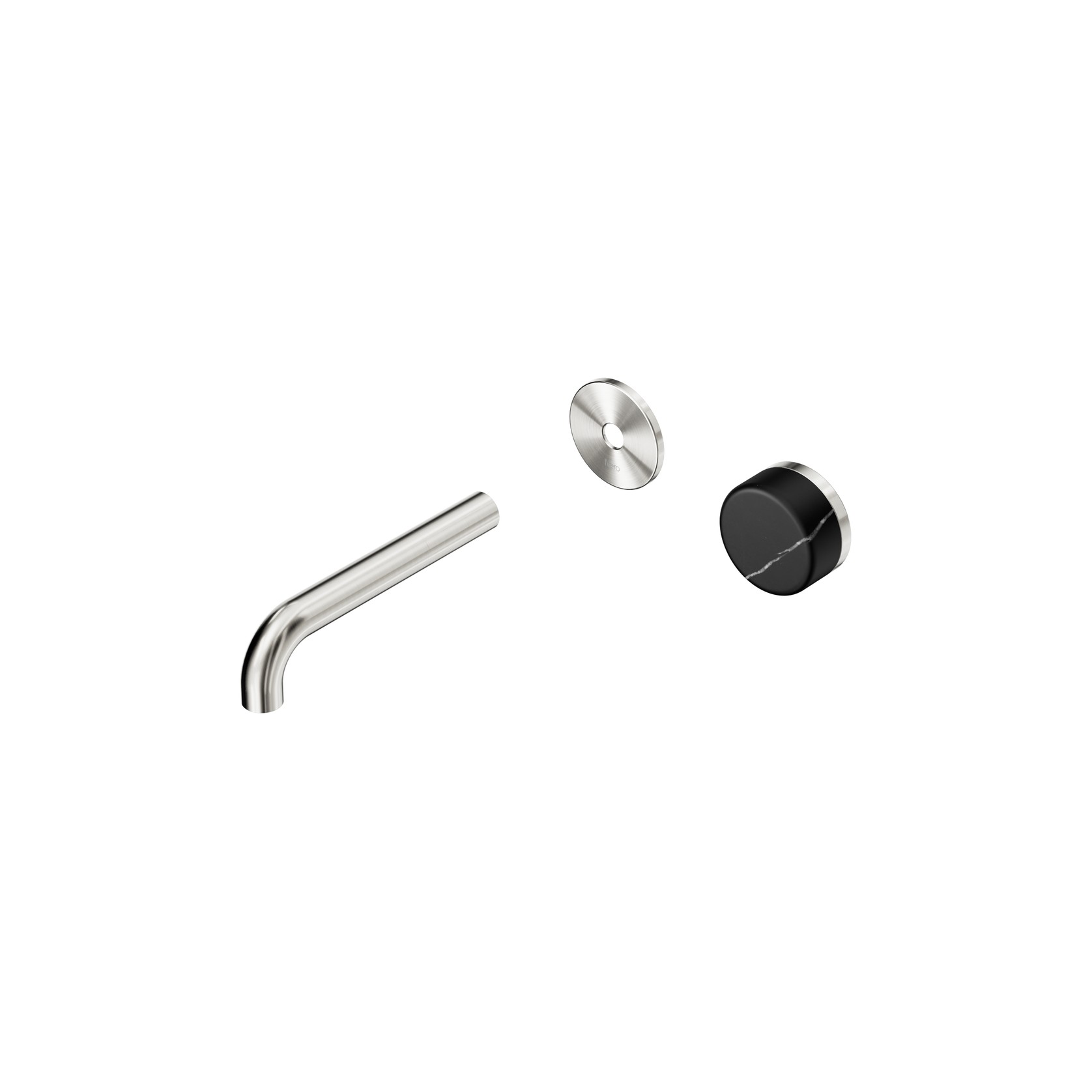 Serenity Wall Basin Mixer 160mm Spout Marquina Black Handle Brushed Nickel gallery detail image