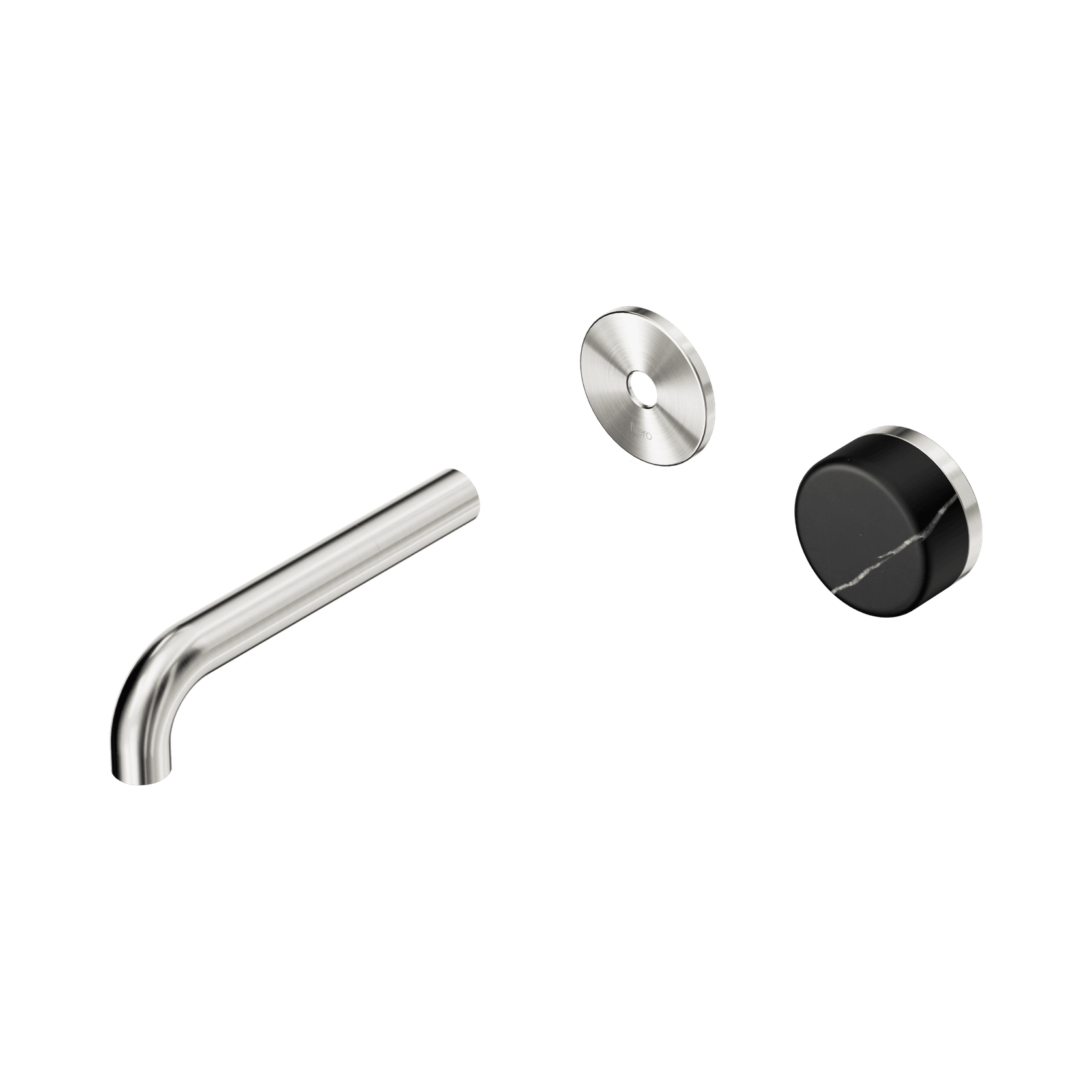 Serenity Wall Basin Mixer 160mm Spout Marquina Black Handle Brushed Nickel gallery detail image
