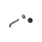 Serenity Wall Basin Mixer 160mm Spout Marquina Black Handle Brushed Bronze gallery detail image
