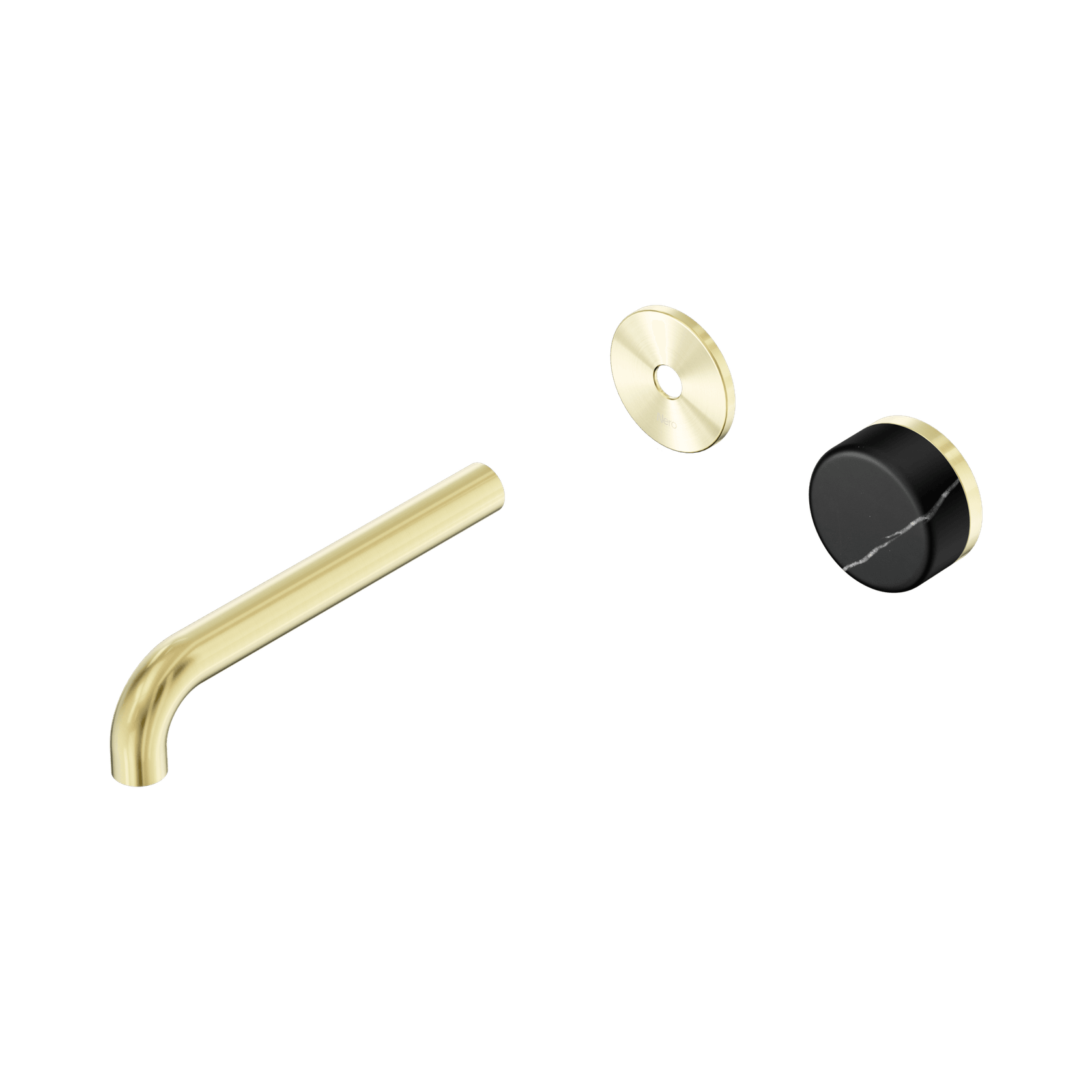 Serenity Wall Basin Mixer 185mm Spout Marquina Black Handle Brushed Gold gallery detail image