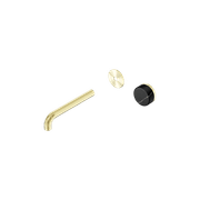 Serenity Wall Basin Mixer 185mm Spout Marquina Black Handle Brushed Gold gallery detail image