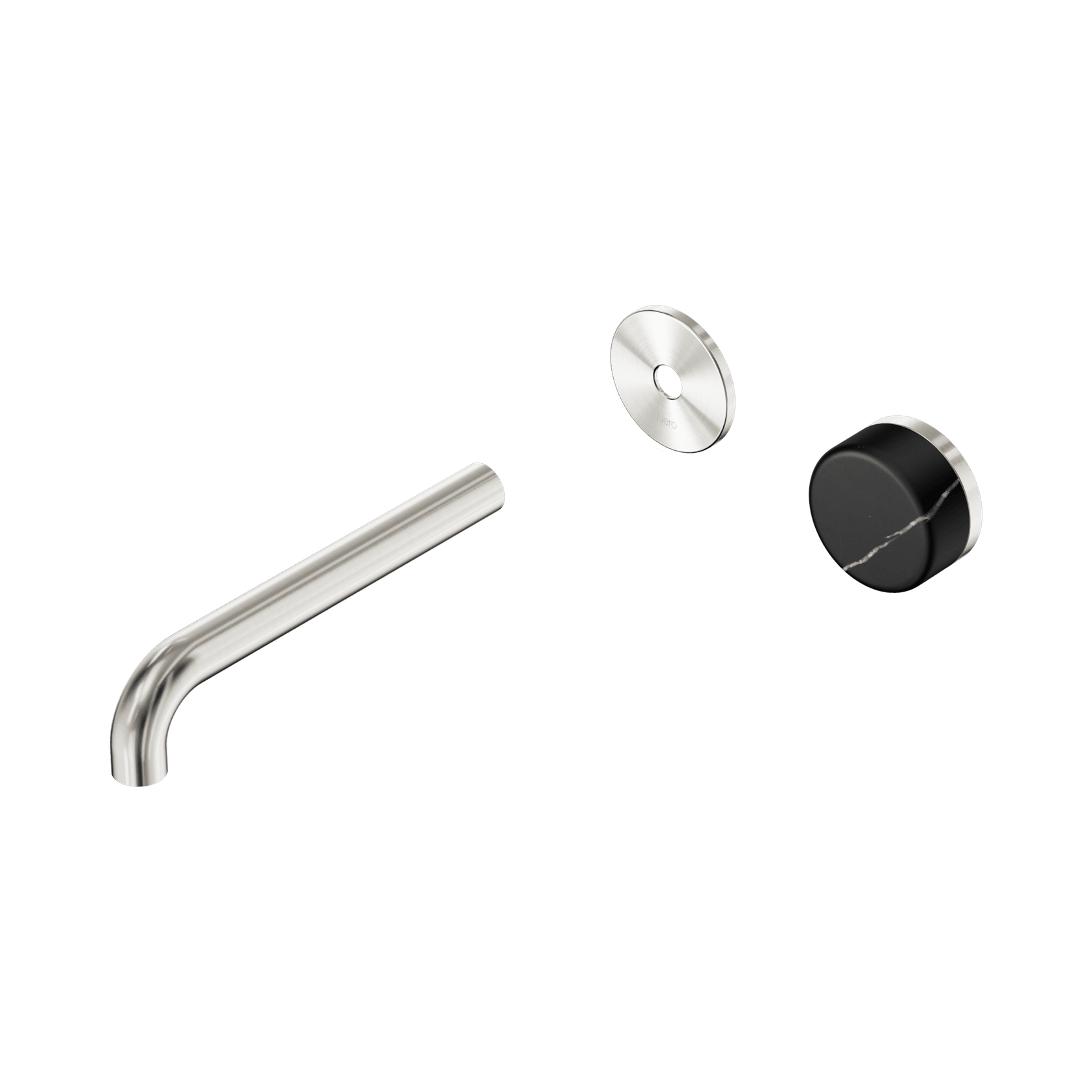Serenity Wall Basin Mixer 185mm Spout Marquina Black Handle Brushed Nickel gallery detail image