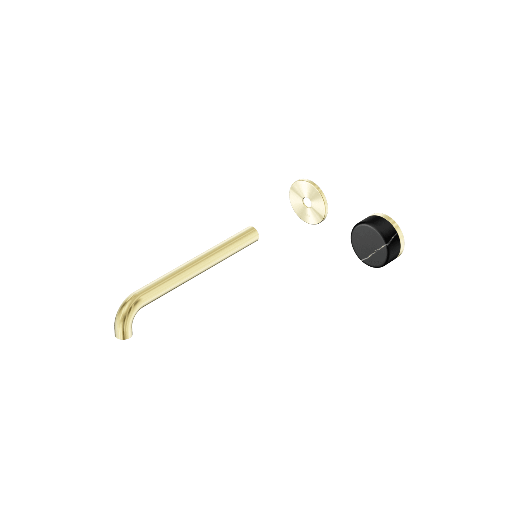 Serenity Wall Basin Mixer 220mm Spout Marquina Black Handle Brushed Gold gallery detail image
