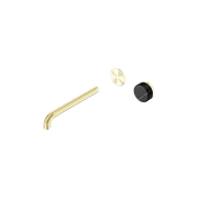 Serenity Wall Basin Mixer 220mm Spout Marquina Black Handle Brushed Gold gallery detail image