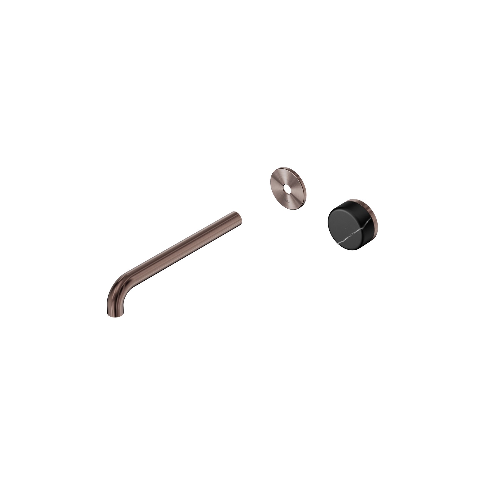 Serenity Wall Basin Mixer 220mm Spout Marquina Black Handle Brushed Bronze gallery detail image