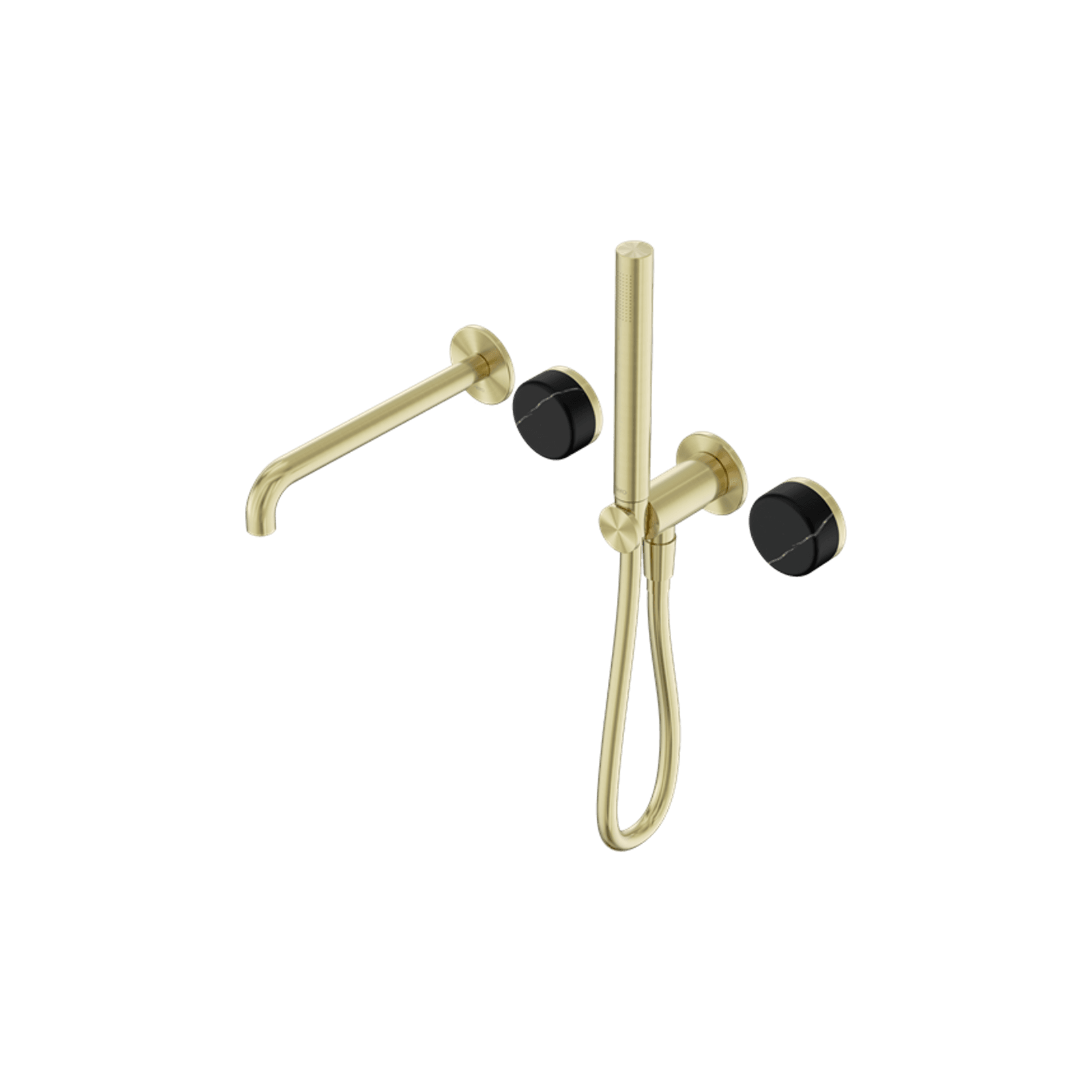 Serenity Shower System Spout Marquina Black Handle And Slim Shower Brushed Gold gallery detail image