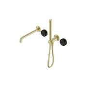 Serenity Shower System Spout Marquina Black Handle And Slim Shower Brushed Gold gallery detail image