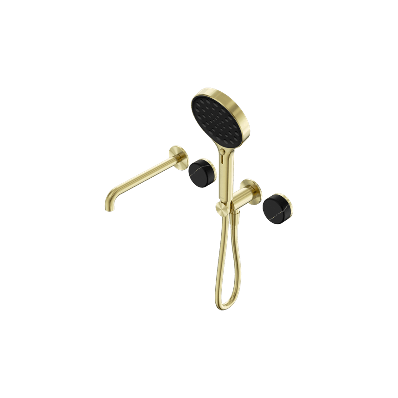 Serenity Shower System Spout Marquina Black Handle And Serenity Hand Shower Brushed Gold gallery detail image