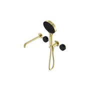 Serenity Shower System Spout Marquina Black Handle And Serenity Hand Shower Brushed Gold gallery detail image