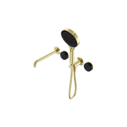 Serenity Shower System Spout Marquina Black Handle And Serenity Hand Shower Brushed Gold gallery detail image