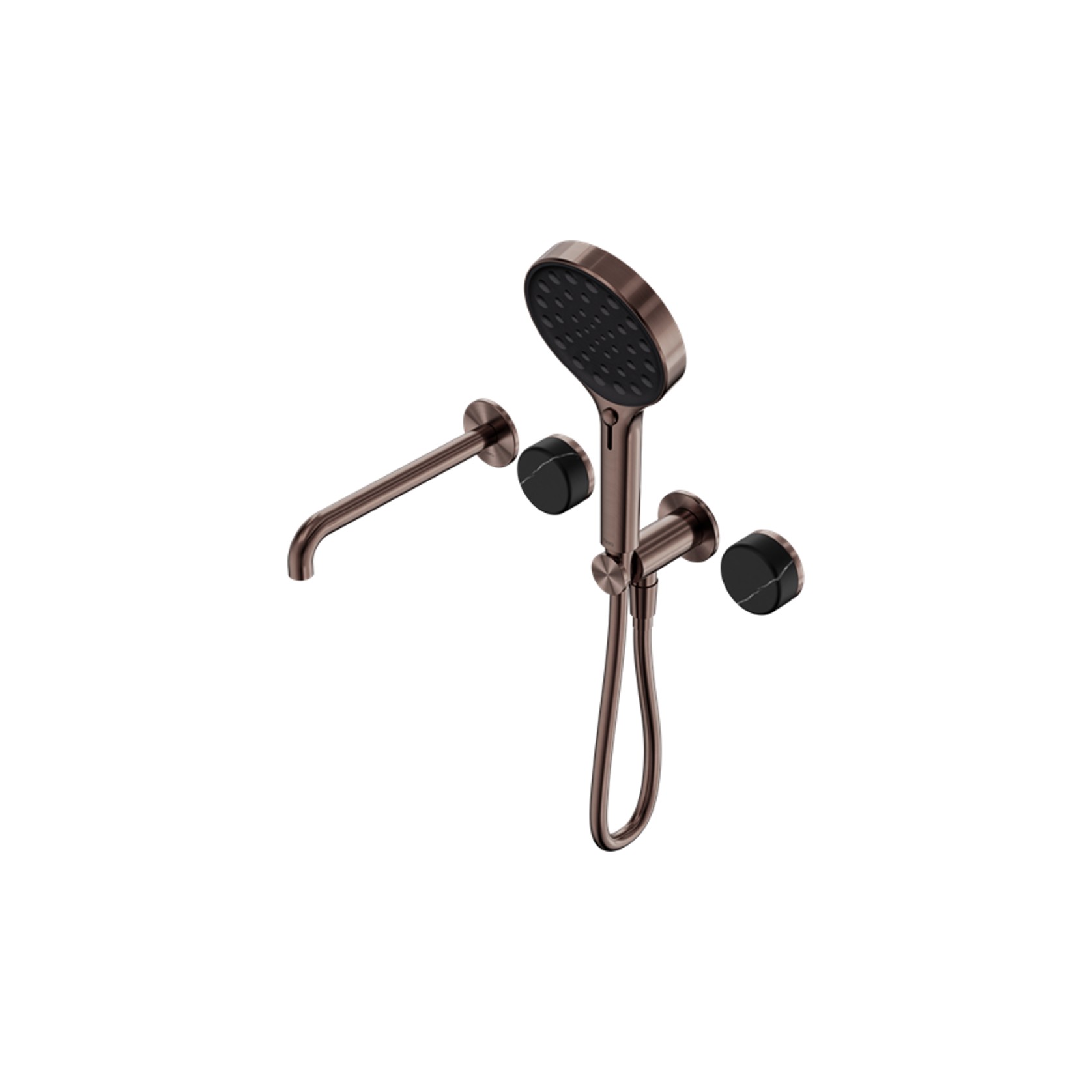 Serenity Shower System Spout Marquina Black Handle And Serenity Hand Shower Brushed Bronze gallery detail image