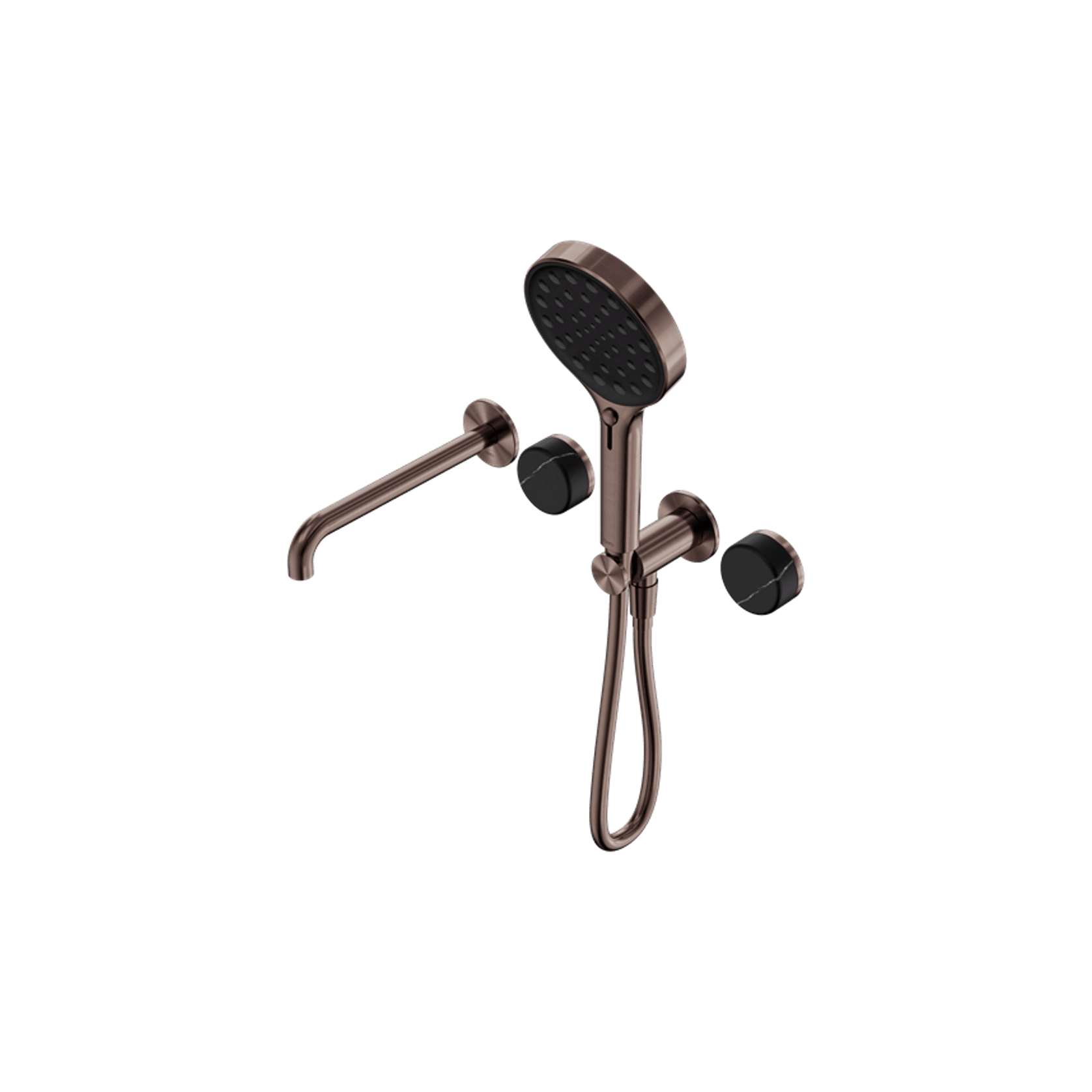 Serenity Shower System Spout Marquina Black Handle And Serenity Hand Shower Brushed Bronze gallery detail image