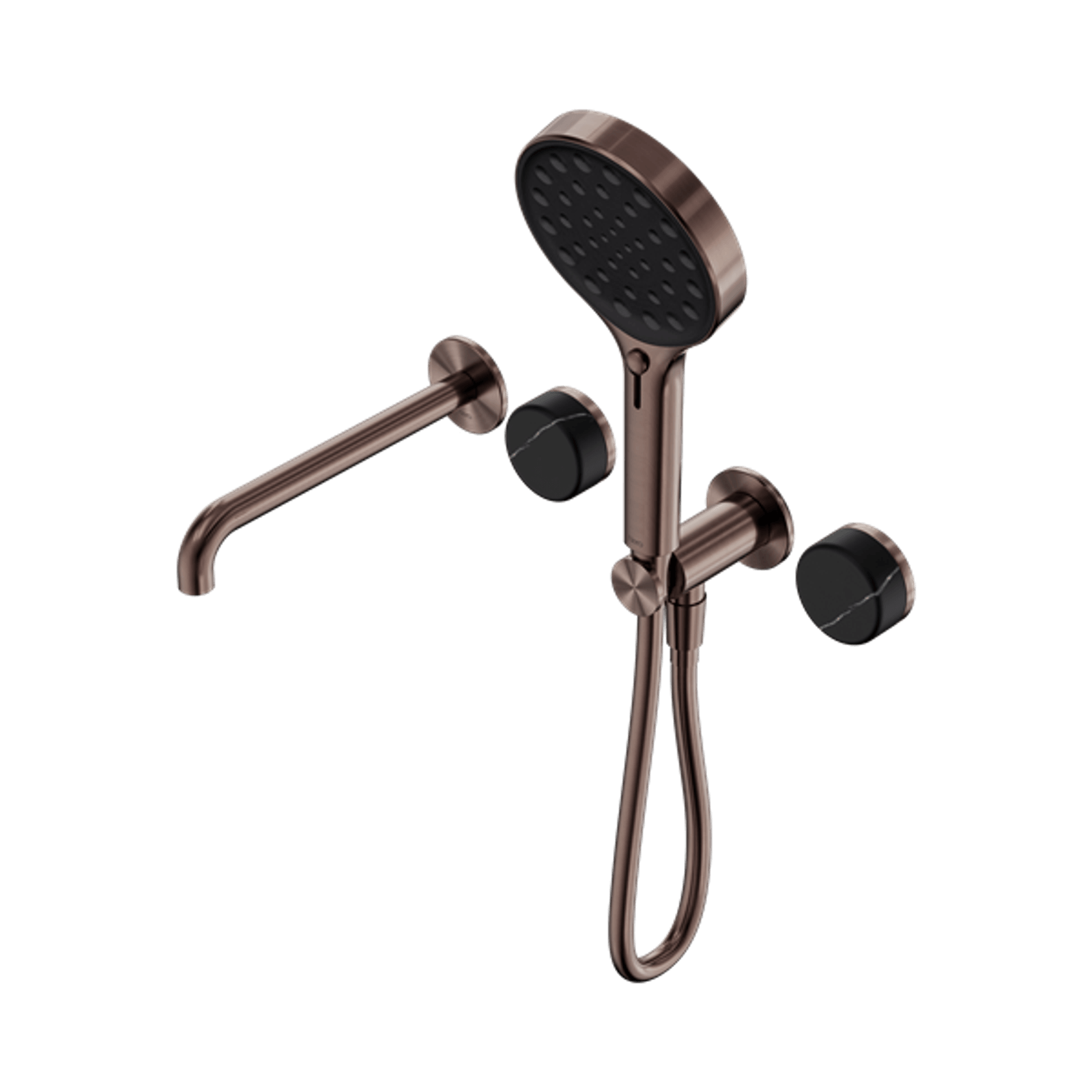 Serenity Shower System Spout Marquina Black Handle And Serenity Hand Shower Brushed Bronze gallery detail image