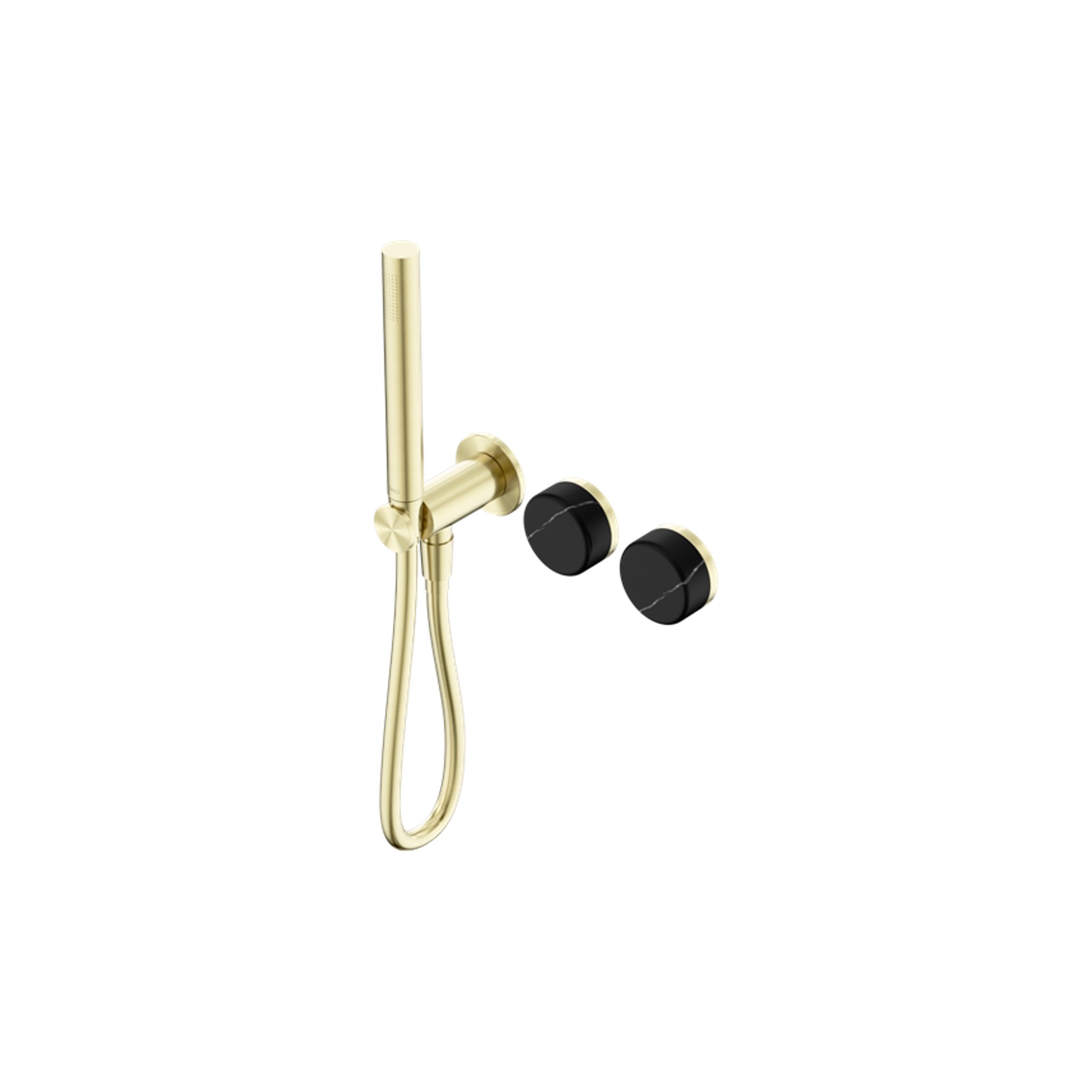 Serenity Shower System Marquina Black Handle And Slim Shower Brushed Gold gallery detail image
