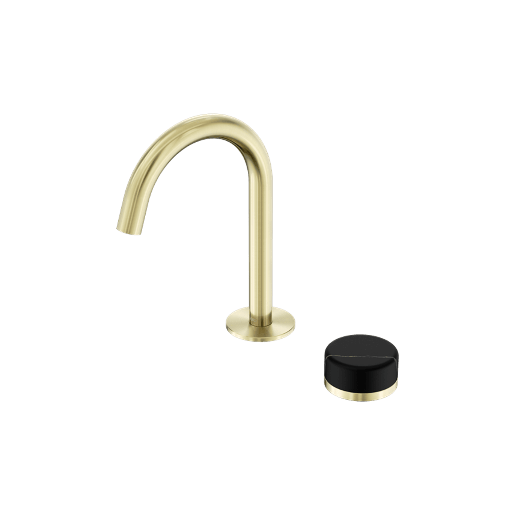 Serenity Basin Mixer Arc Spout Marquina Black Handle Brushed Gold gallery detail image