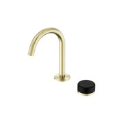 Serenity Basin Mixer Arc Spout Marquina Black Handle Brushed Gold gallery detail image