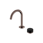 Serenity Basin Mixer Arc Spout Marquina Black Handle Brushed Bronze gallery detail image