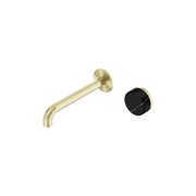 Serenity Wall Basin Mixer 185mm Spout Marquina Black Handle Brushed Gold gallery detail image