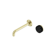 Serenity Wall Basin Mixer 220mm Spout Marquina Black Handle Brushed Gold gallery detail image