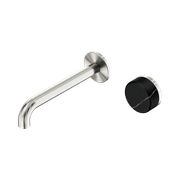 Serenity Wall Basin Mixer 220mm Spout Marquina Black Handle Brushed Nickel gallery detail image