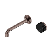 Serenity Wall Basin Mixer 185mm Spout Marquina Black Handle Brushed Bronze gallery detail image