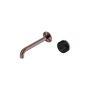Serenity Wall Basin Mixer 220mm Spout Marquina Black Handle Brushed Bronze gallery detail image