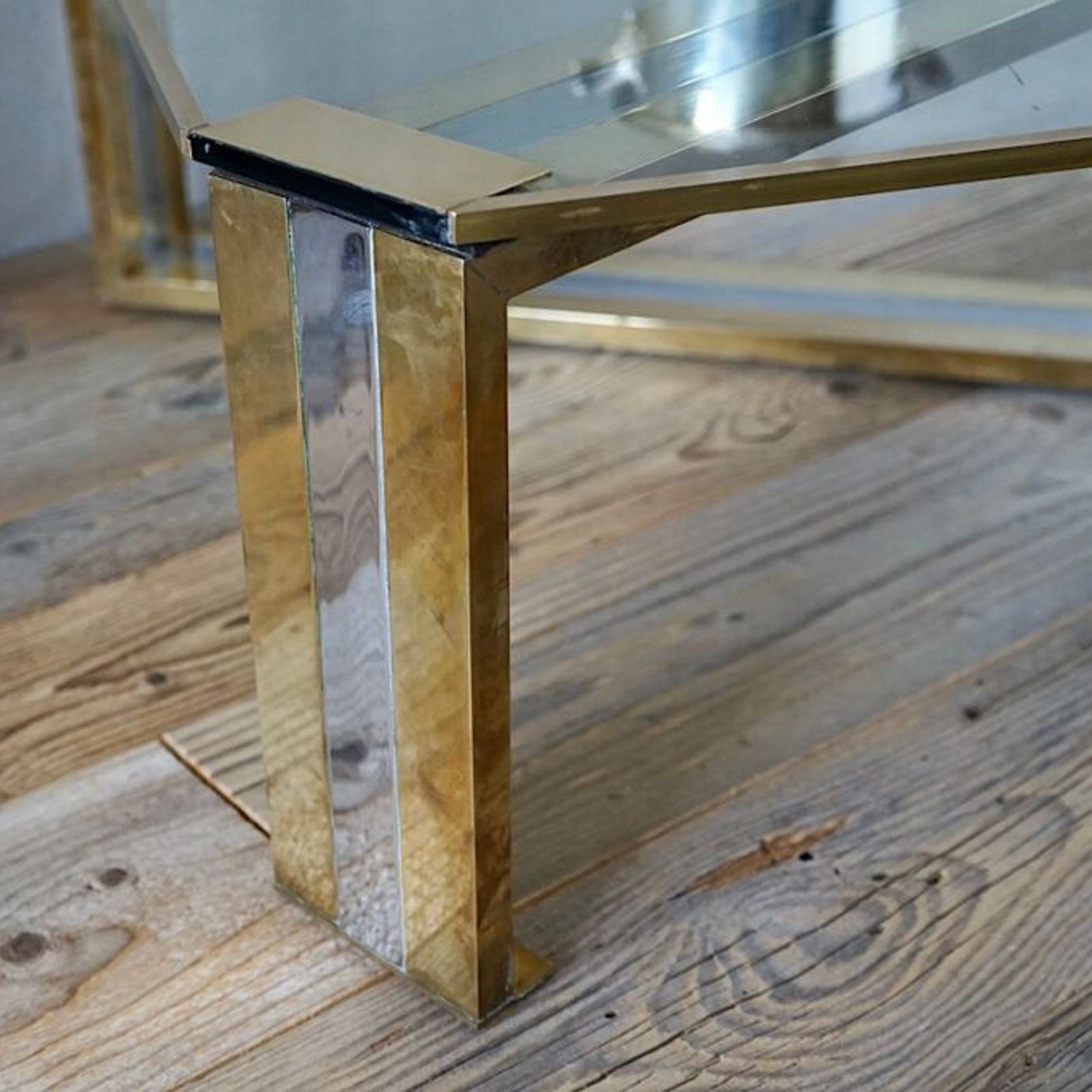 1970s Chrome & Brass Coffee Table by Romeo Rega gallery detail image