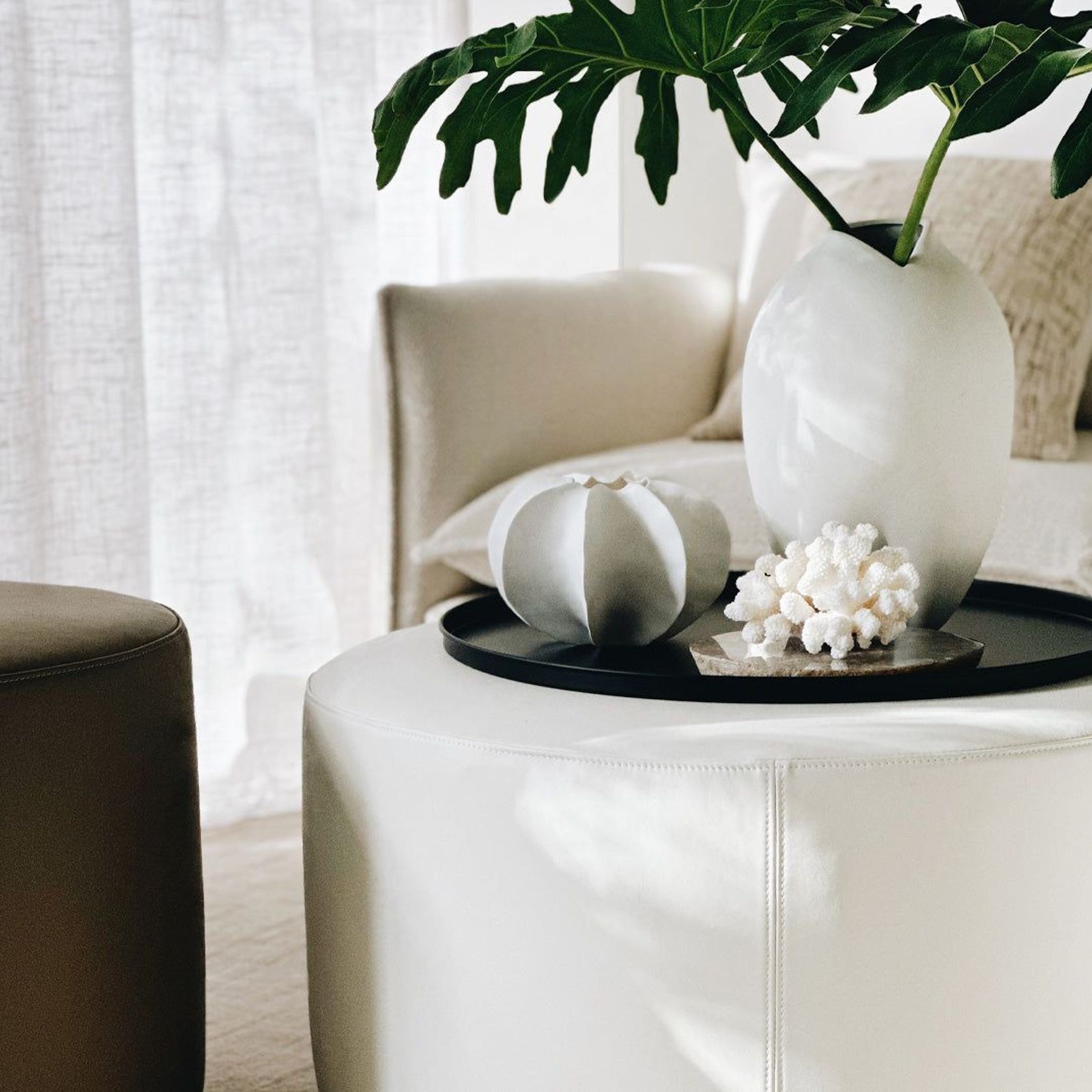 'Rio' Ottoman / Cream Leather gallery detail image