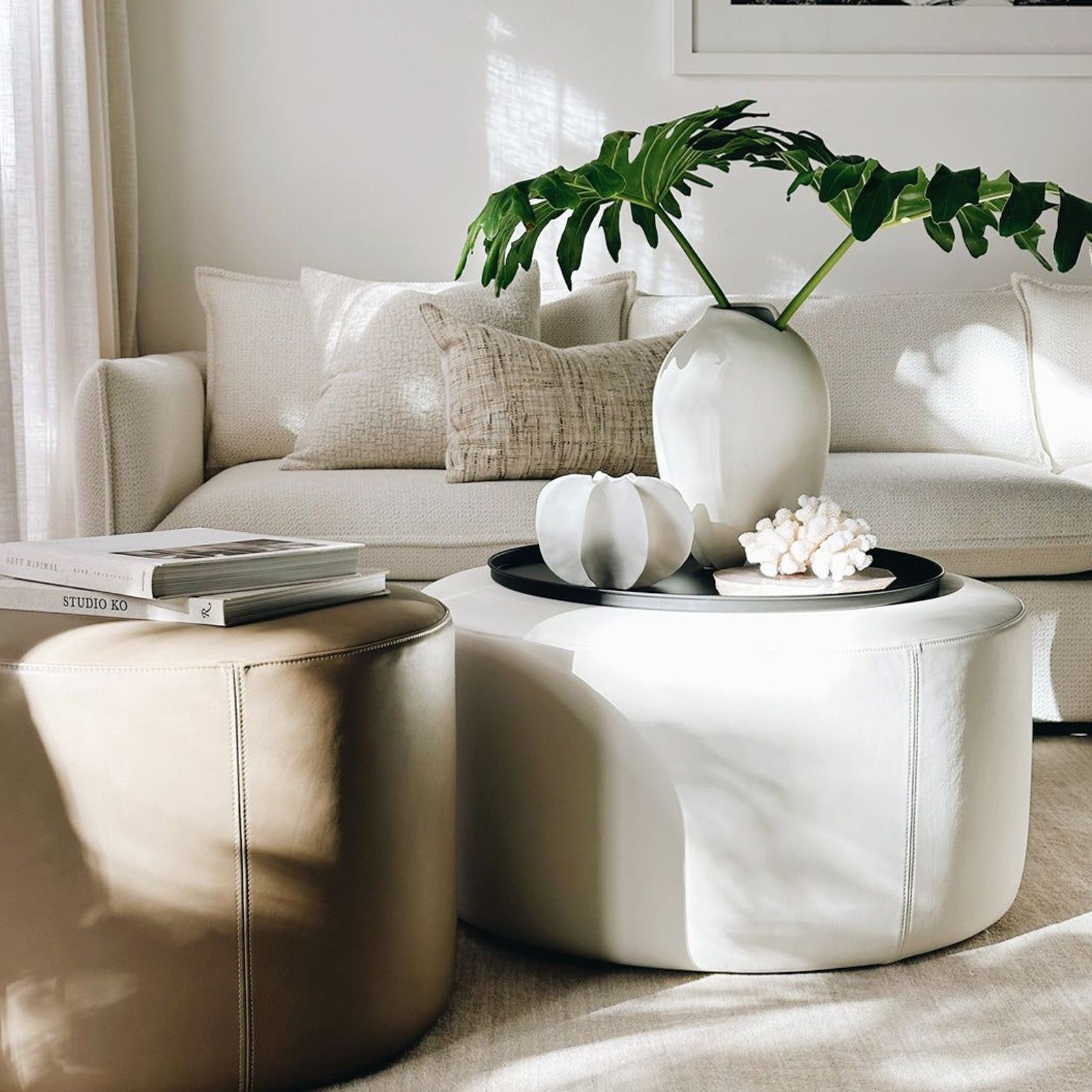 'Rio' Ottoman / Cream Leather gallery detail image