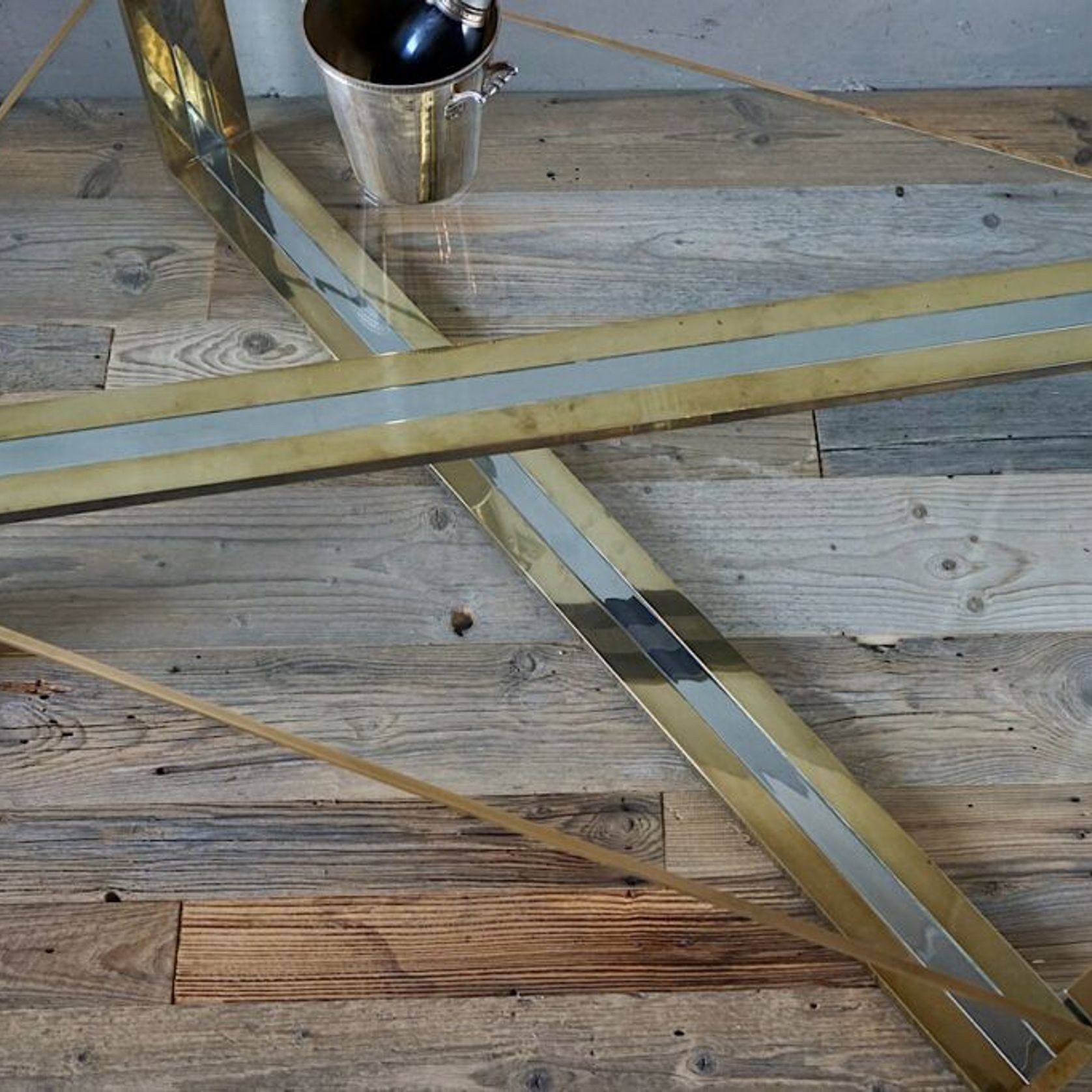 1970s Chrome & Brass Coffee Table by Romeo Rega gallery detail image